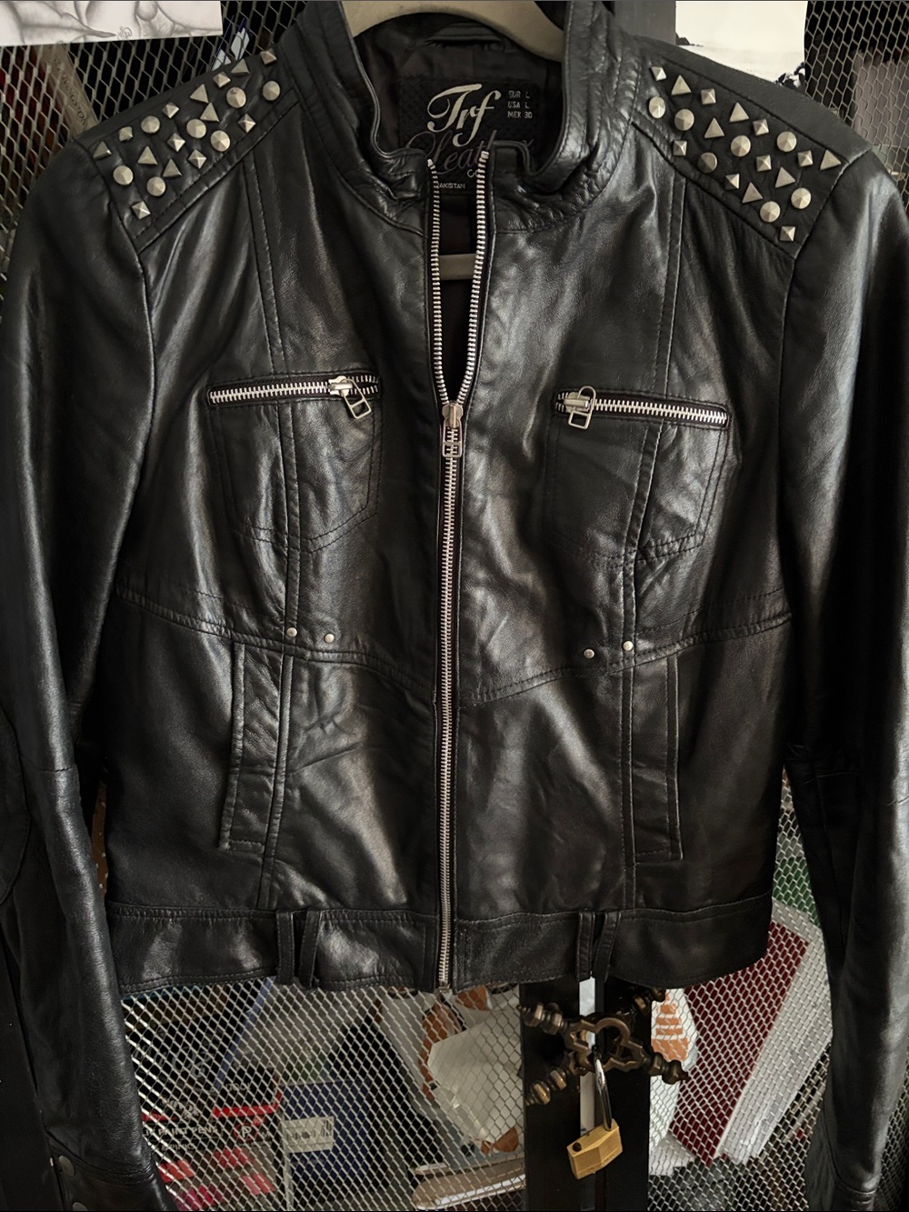 Black Stud-Trim Leather Moto Jacket